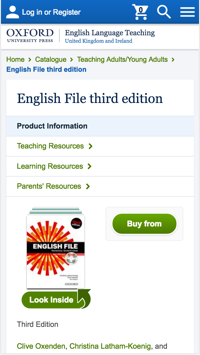 Screenshot of Oxford University Press: English Language Teaching product page as viewed on mobile