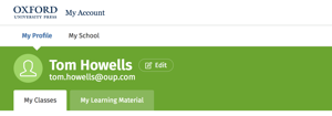 Screenshot of OUP's My Account profile page as viewed on desktop